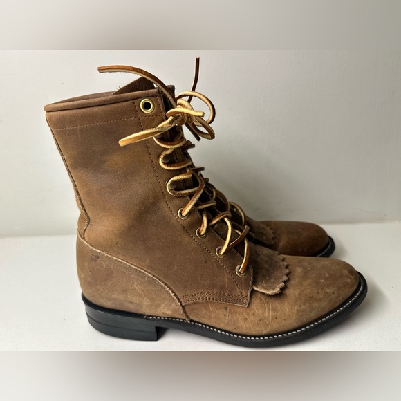 Justin Boots Shoes - Justin L575 Western Lacer Ladies Women Brown Leather Lace Boot Womens Size 6 B